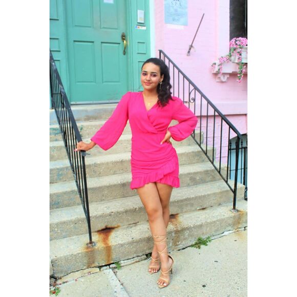 Double Crazy  Dress Women Size M  Pink Cocktail  Long Sleeve # 103 - Picture 1 of 6